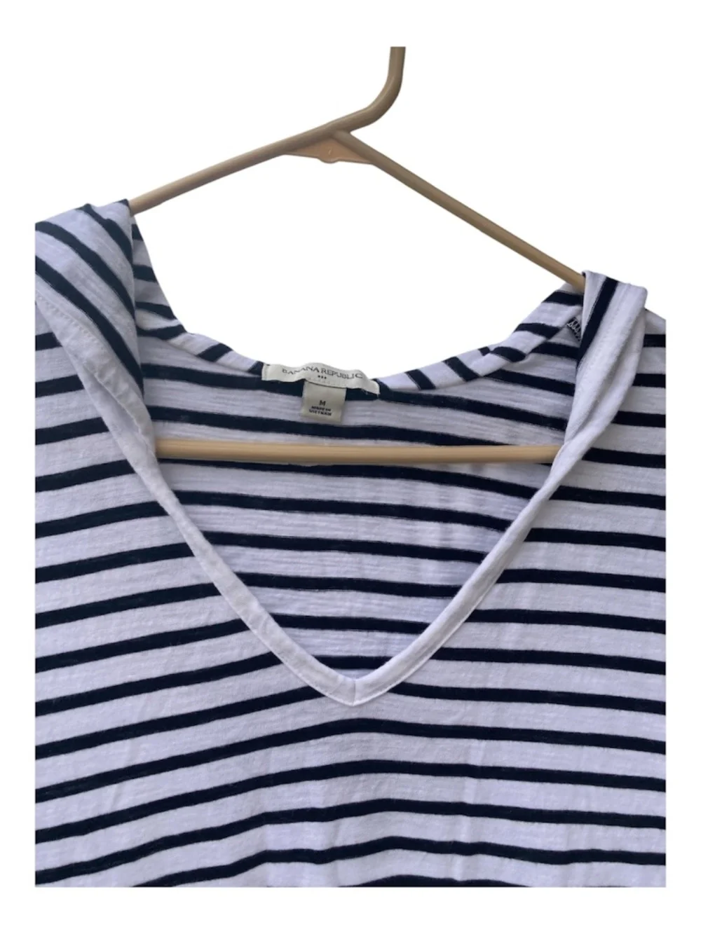 Banana Republic Cotton Hoodie Top Black White stripes size Medium